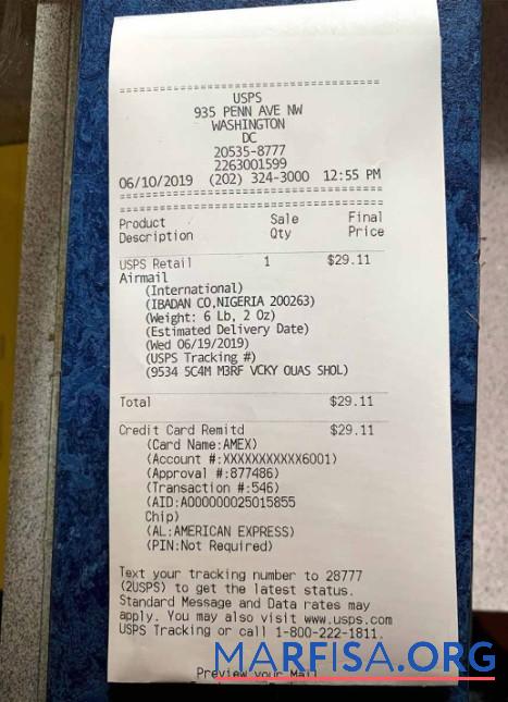 Downloadable USA USPS payment receipt download for verification